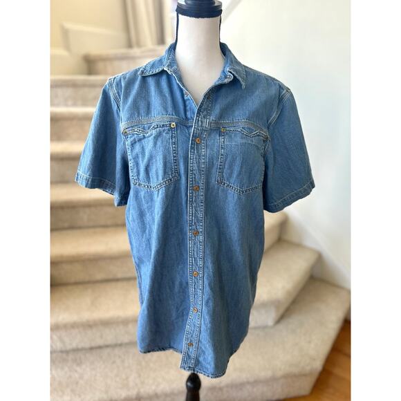 RE/DONE Oversize Denim Medium Blue Wash Boxy Mini Shirt Dress - Picture 2 of 8